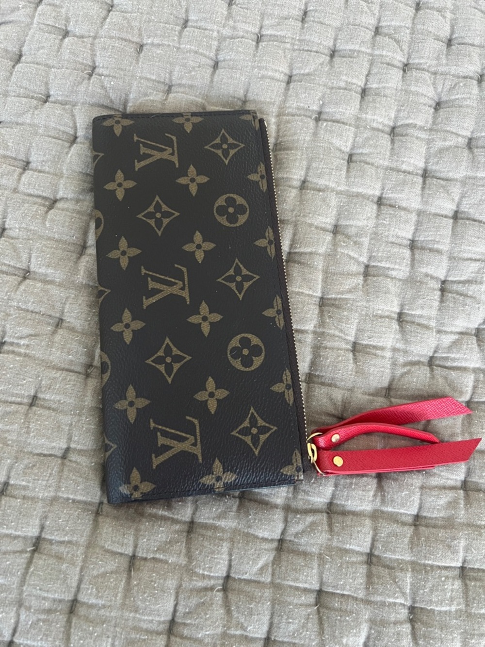 Louis Vuitton Brown Monogram Canvas Wallet with Red Strap